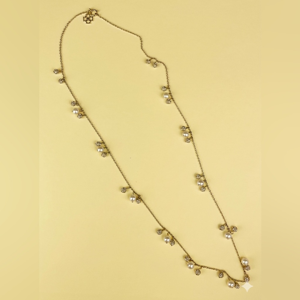 Ann Taylor Faux Pearl & Pavé Crystal Gold Tone Long Necklace - Picture 3 of 3